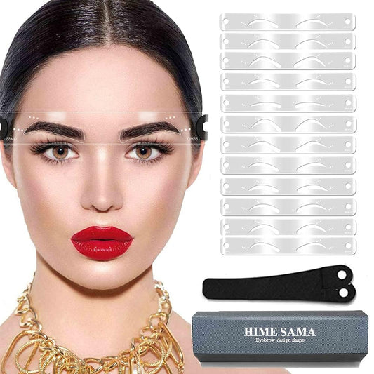 HIME SAMA Eyebrow Stencil Kit with 12 Brow Stencils for Beginners Draw Fuller Natural Looking Brows