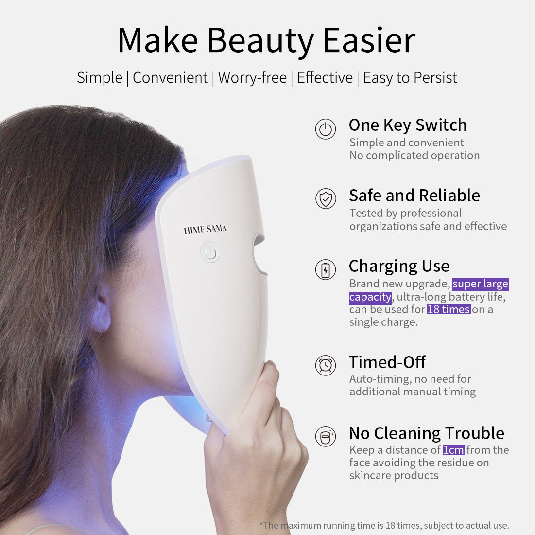 HIME SAMA LED Face Mask Light Therapy Facial Photon Beauty Device (Miracle MAX)