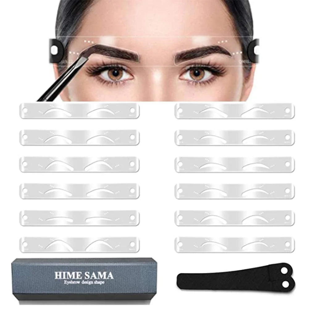 HIMESAMA Eyebrow Stencils Kit for Beginner: with 12 Styles Eyebrow Templates and 2 Adjustable Headbands Reusable Brow Stencil Arched Stencil Eyebrow Shaping Set Women 3 Minutes Makeup Tools