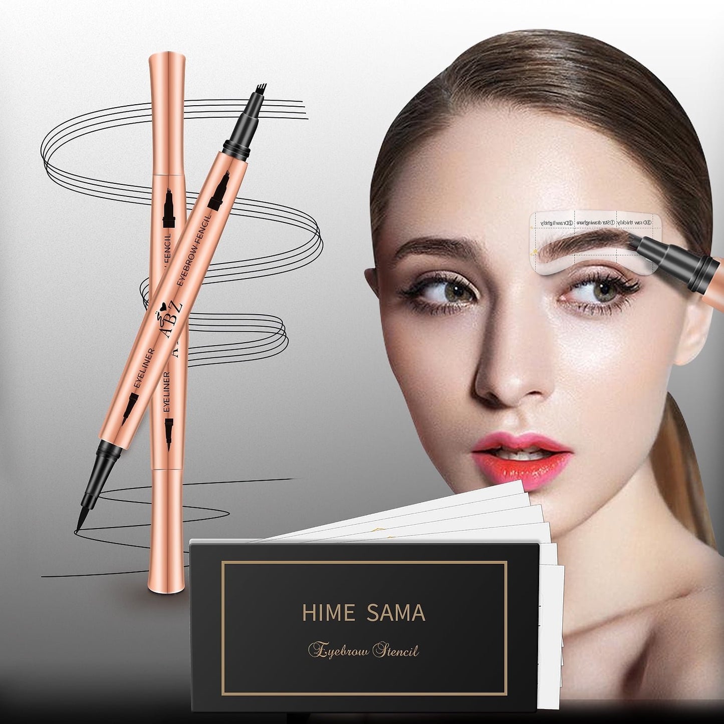 HIME SAMA Reusable Eyebrow Stamp Stencil Kit with Micro-Fork Tip Applicator