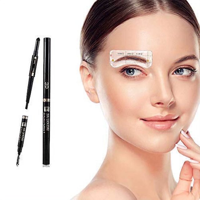 HIME SAMA Eyebrow Stencil with Eyebrow Pencil Brow Stencil Ruler Shaping Template Eyebrows Grooming Stencil Kit Reusable Styling Tool, 32pcs (Falling End Eyebrow Stencil with black eyebrow pencil)