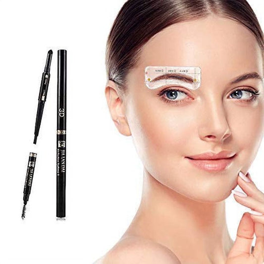 HIME SAMA Eyebrow Stencil with Eyebrow Pencil Brow Stencil Ruler Shaping Template Eyebrows Grooming Stencil Kit Reusable Styling Tool, 32pcs (Falling End Eyebrow Stencil with black eyebrow pencil)
