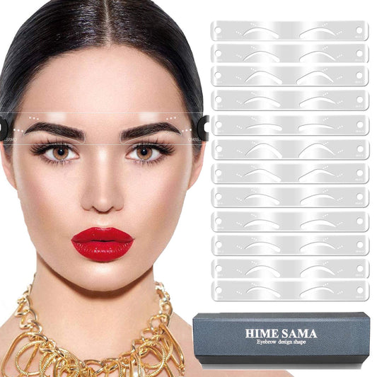 HIMESAMA Eyebrow Stencils Kit for Beginner: with 12 Styles Eyebrow Templates and 2 Adjustable Headbands Reusable Brow Stencil Arched Stencil Eyebrow Shaping Set Women 3 Minutes Makeup Tools