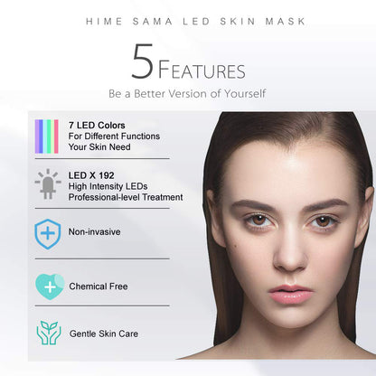 Maschera di terapia a LED a 7 colori HIME SAMA per il ringiovanimento della pelle di viso e collo (oro rosa)