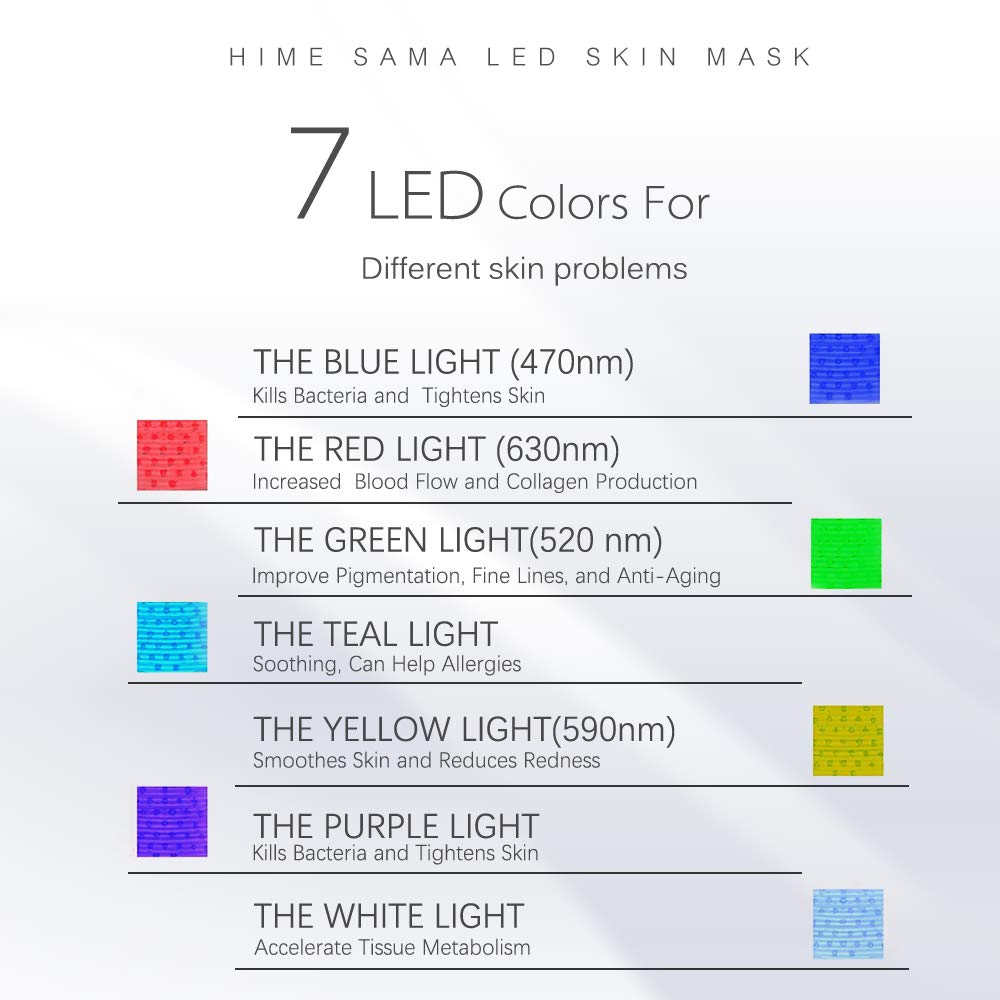 HIME SAMA 7 Color LED Light Therapy Mask for Face and Neck Skin Rejuvenation (Rose gold)