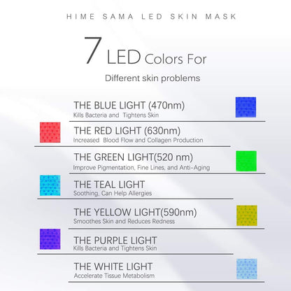 HIME SAMA Máscara de terapia de luz LED de 7 colores para rejuvenecimiento de la piel de rostro y cuello (oro rosa) 
